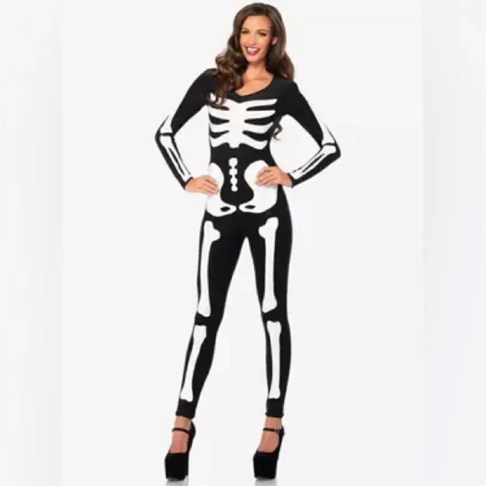 NIB Women's Leg Avenue Halloween Glow In The Dark Skeleton Catsuit Size Small